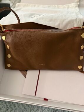 Hammitt Chestnut Brown Leather Crossbody with Gold Discs
